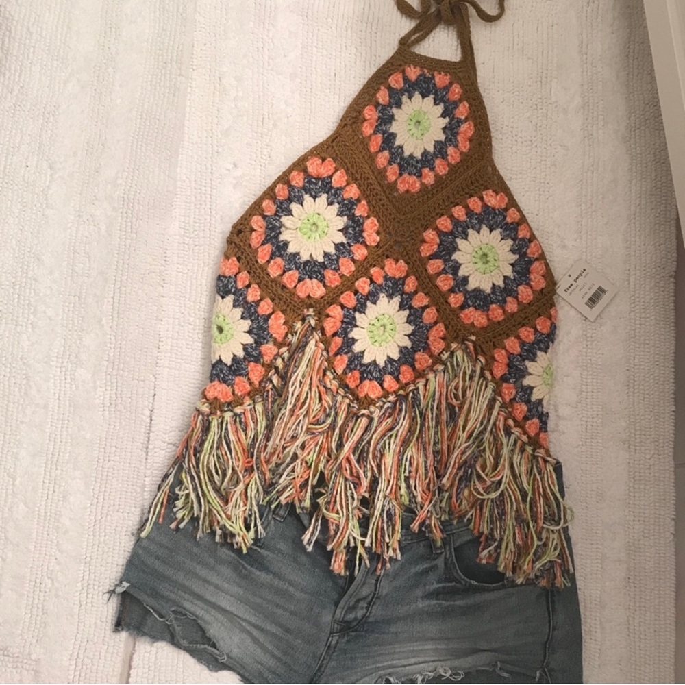 Free People “ Summer of Love “NWT Size M/L Multicolor Crochet Fringe Tank Top - Picture 8 of 15